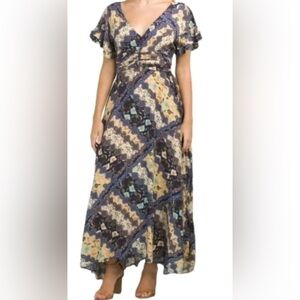 🌻 Abel The Label Anthropologie Ghandi Blue Floral Maxi Dress size Small